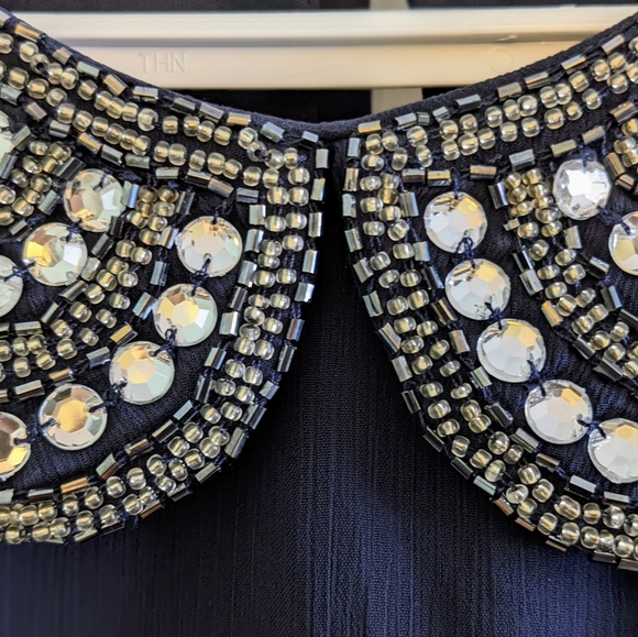 Navy party dress/ tunic with sparkly embellished collar. - Picture 4 of 8